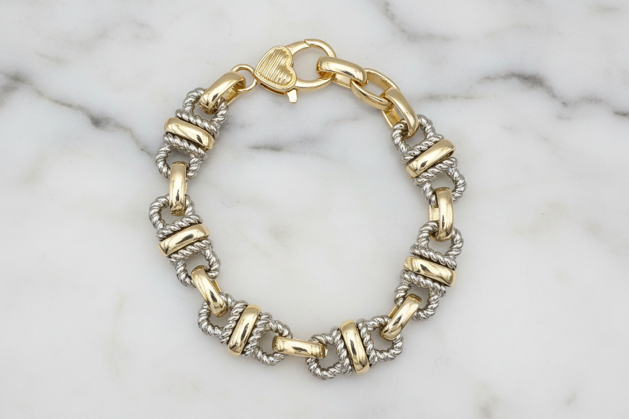 Two Tone Cable Rectangle Links Bracelet