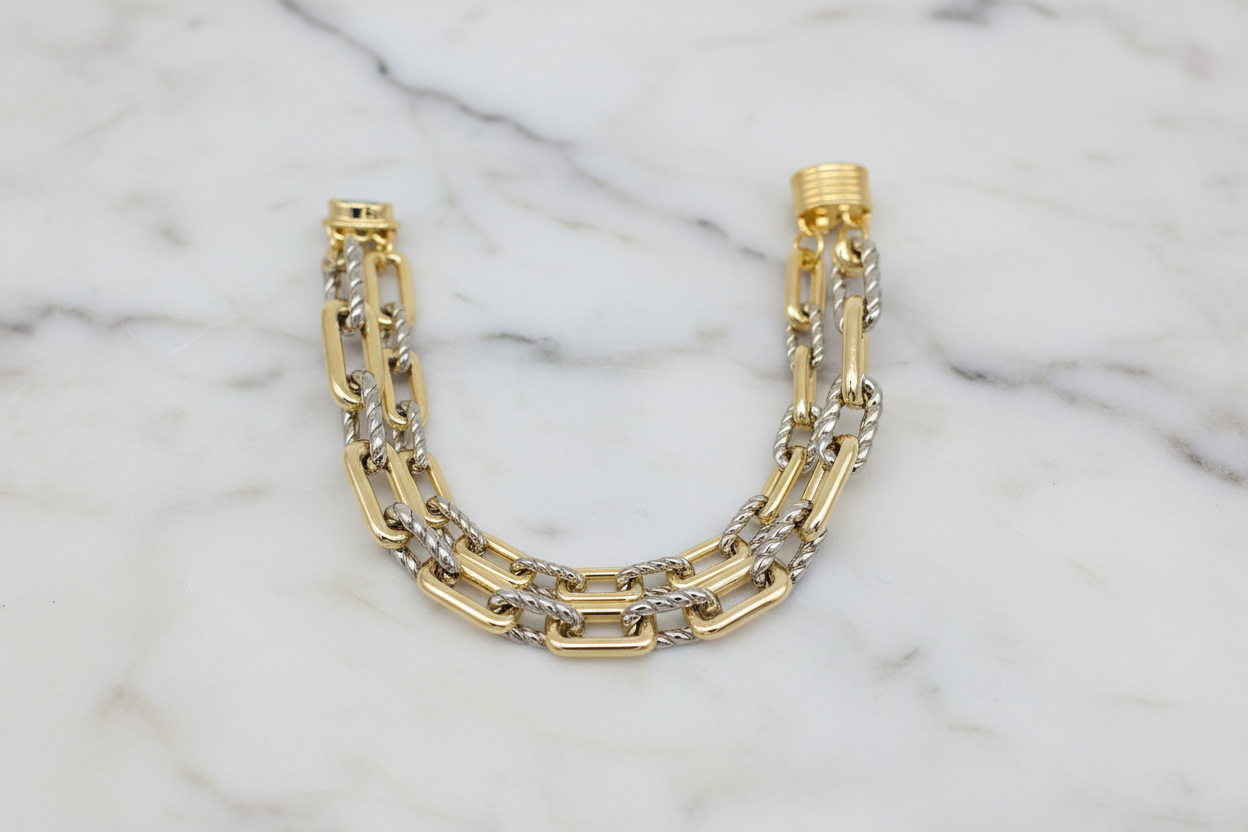 Two Tone Double Cable Links Mag. Bracelet