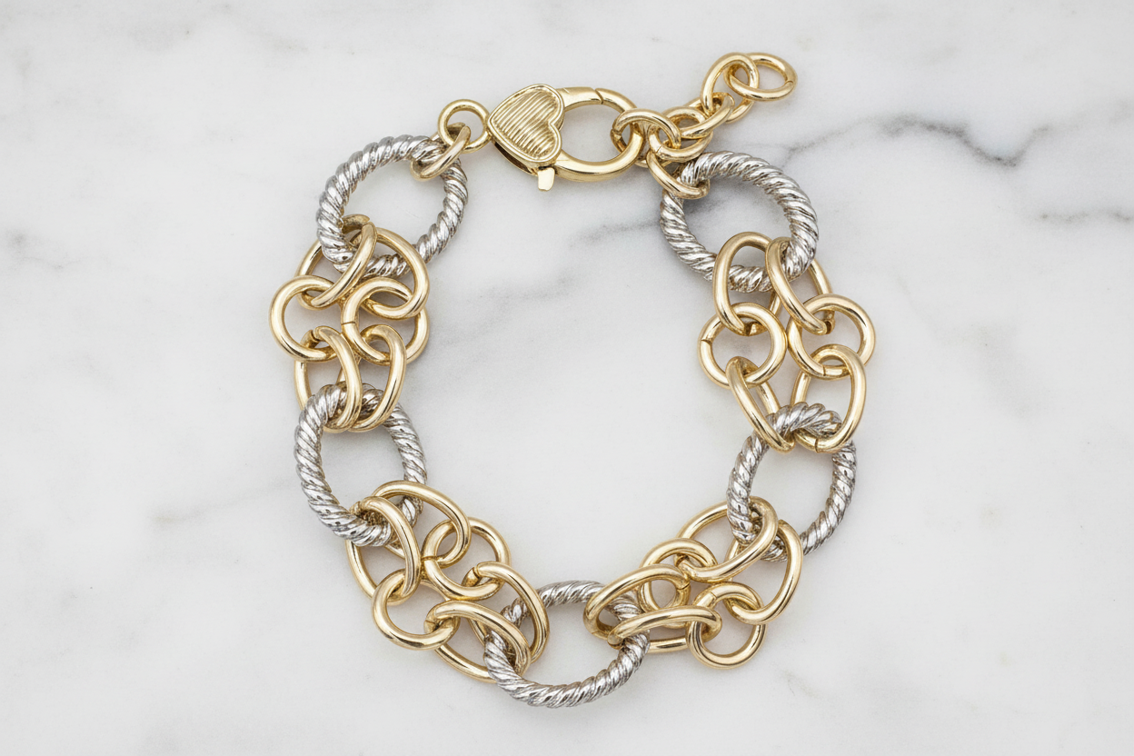 Two Tone Oval Cable Links Bracelet