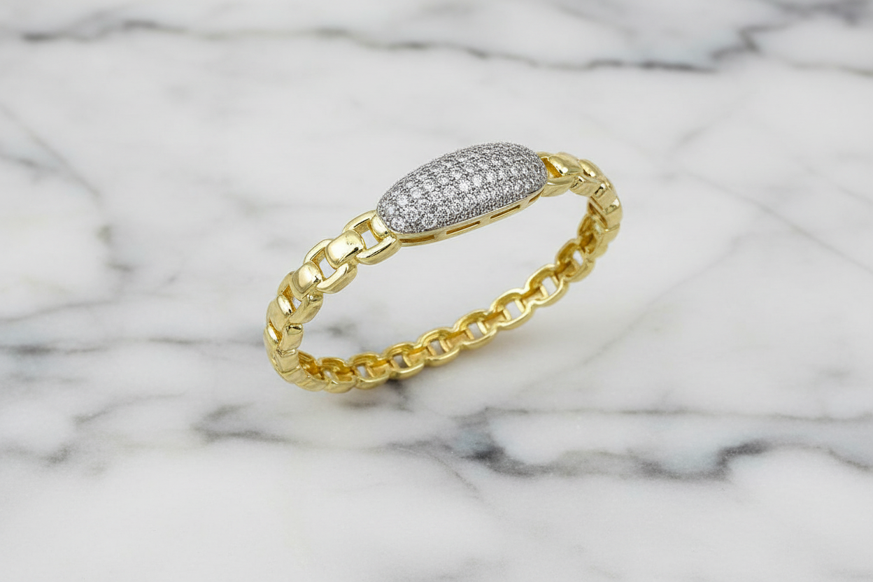 Two Tone Pave Oval Bangle