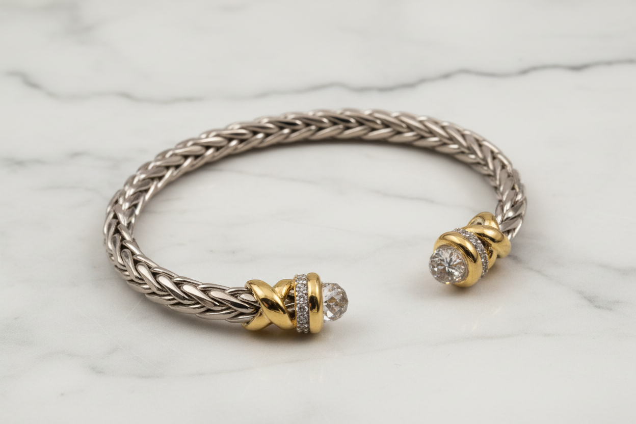 Two Tone Ponytail Bangle w/ Crystal Tips