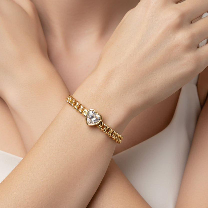 Cuban Link CZ Heart Bangle
