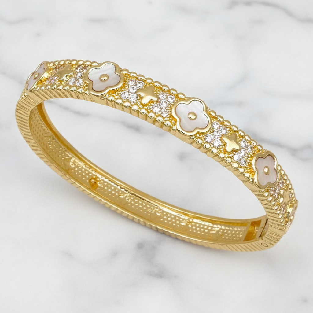 Pave MOP Clover Bangle