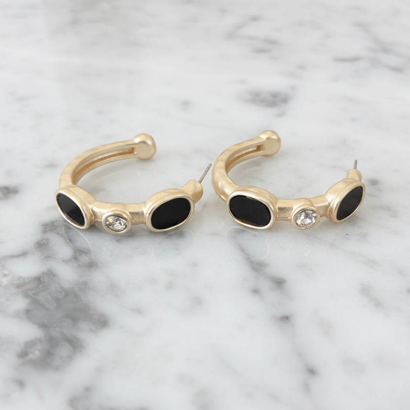 1.5" Gold Hoop Earring w/ CZ & Onyx