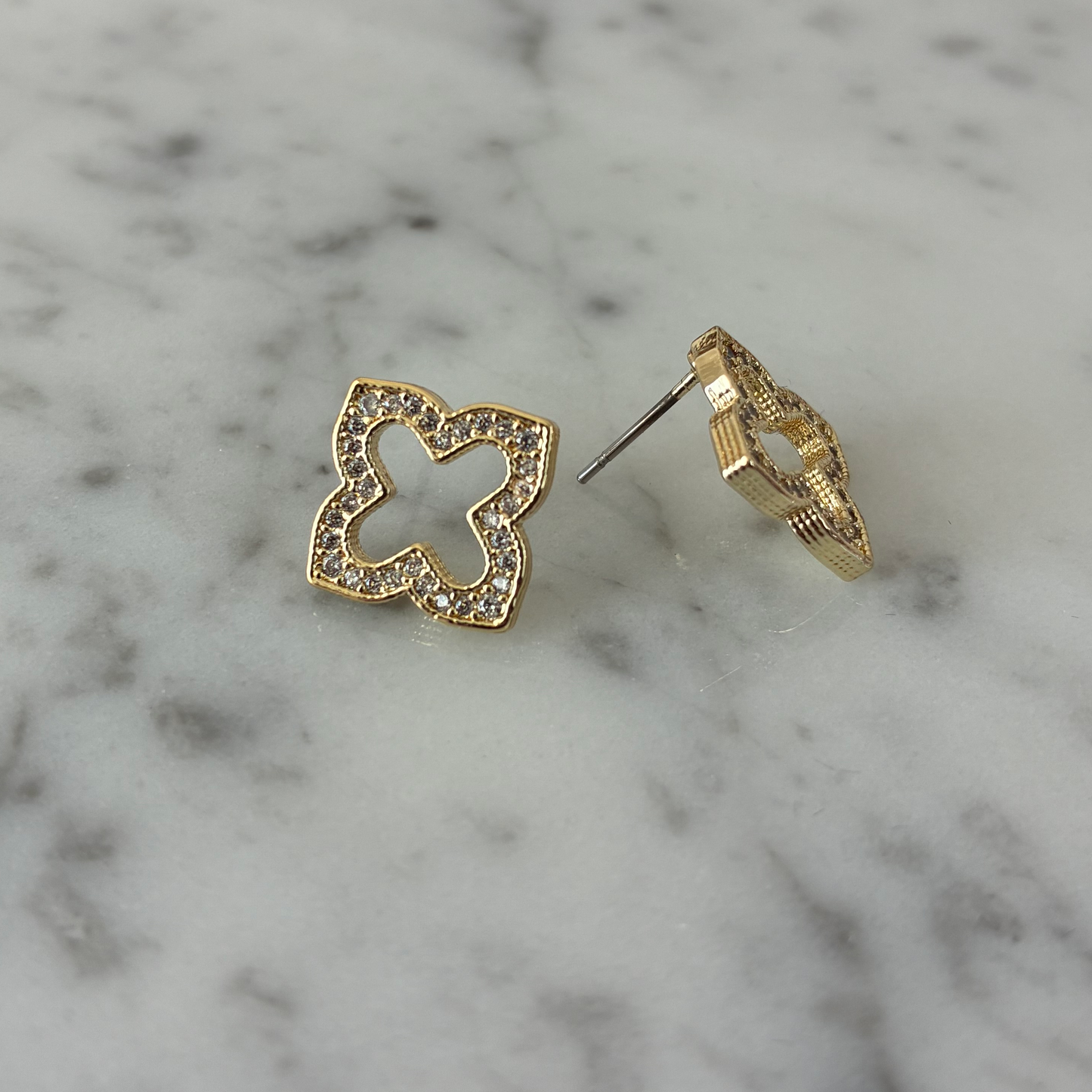 Gold Cross Earring w/Pave