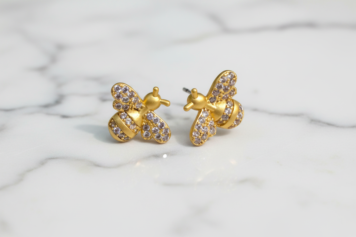 Gold CZ Bee Earring