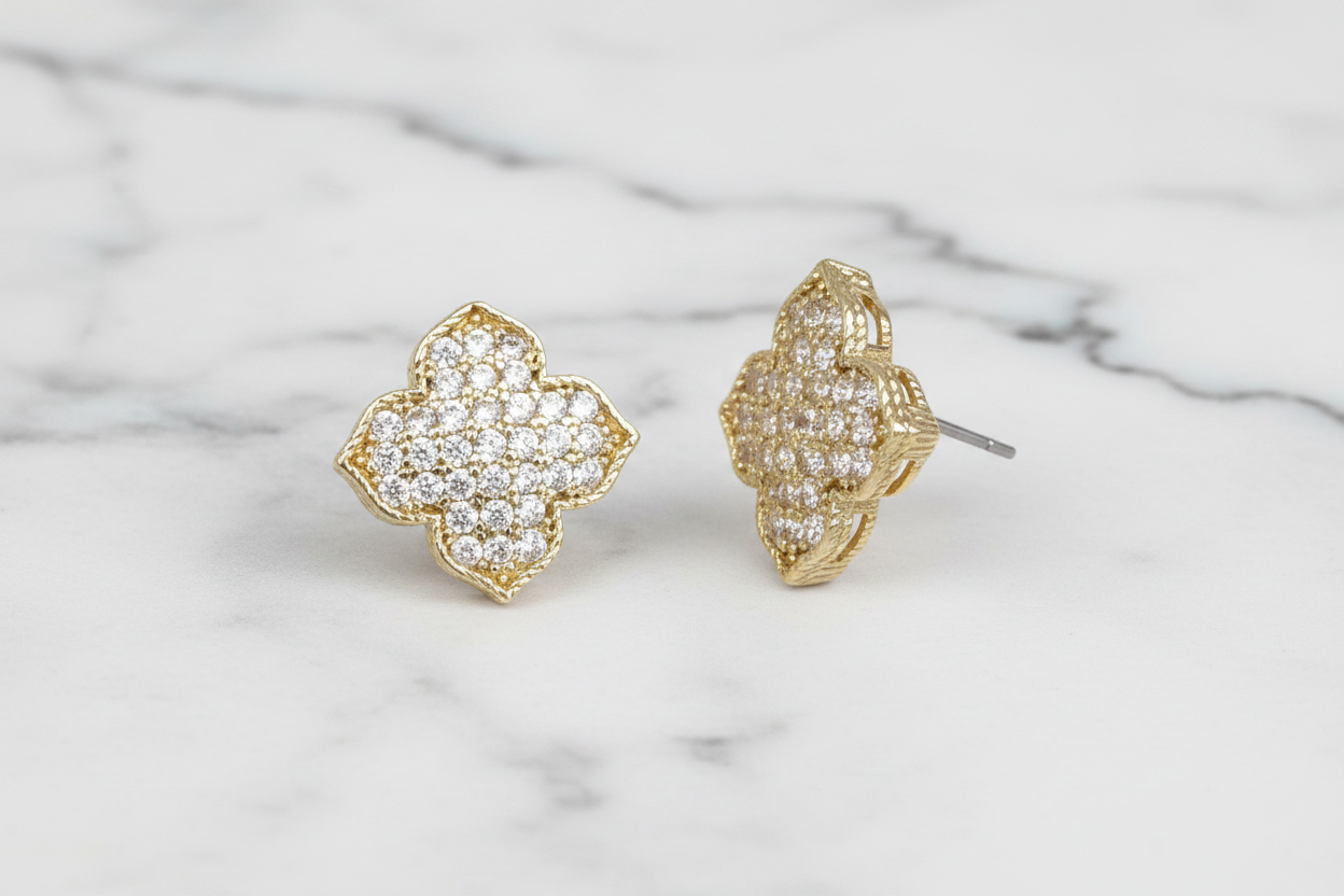 Gold Pave Clover Earring