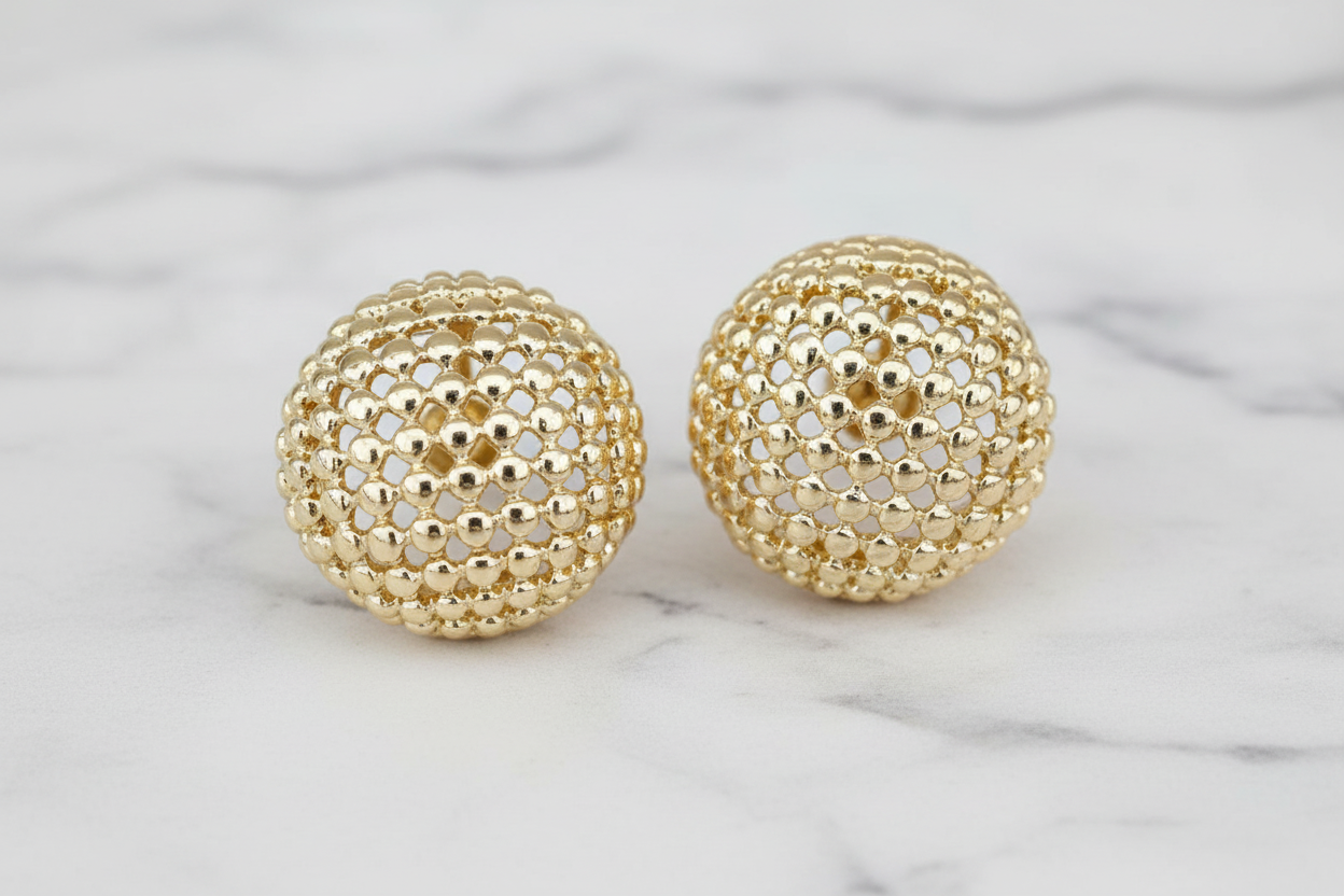 Gold Round Button 1" Earring