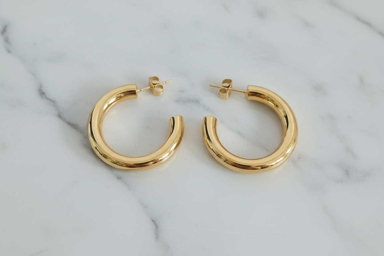 Gold Tube Hoop Earring