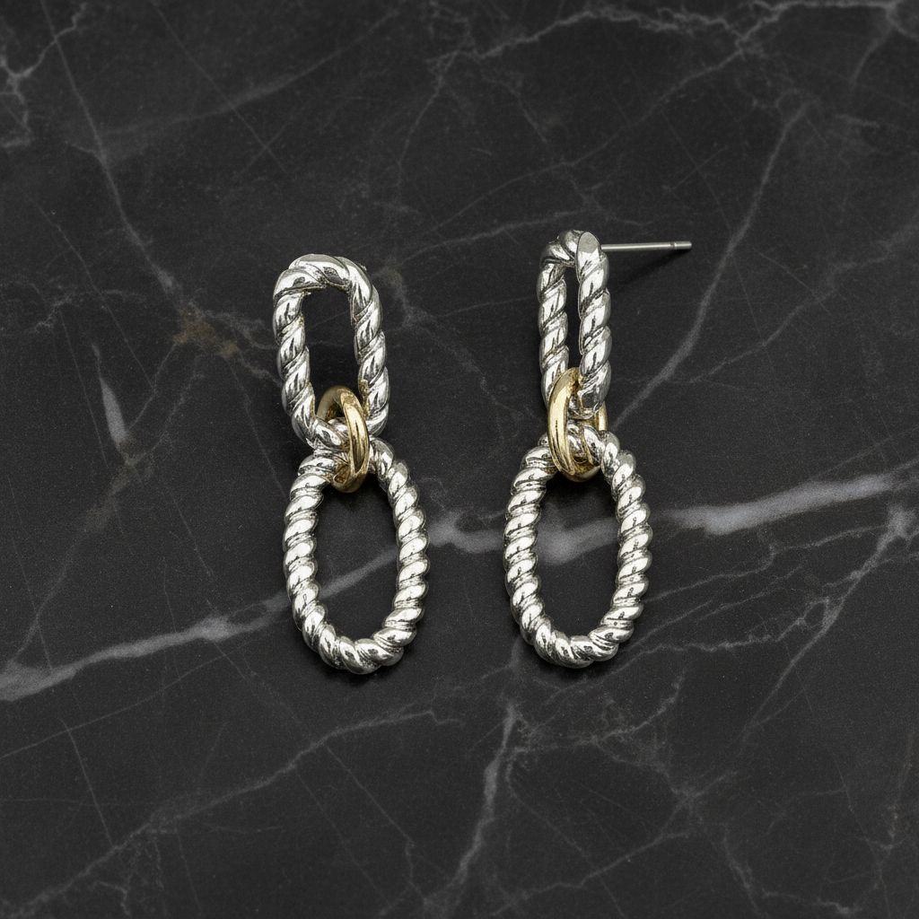 Two Tone Cable Link Doorknocker Earring