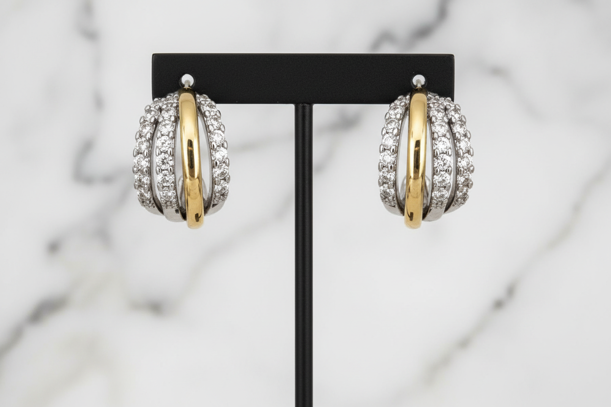 Two Tone Pave Hoop Earring