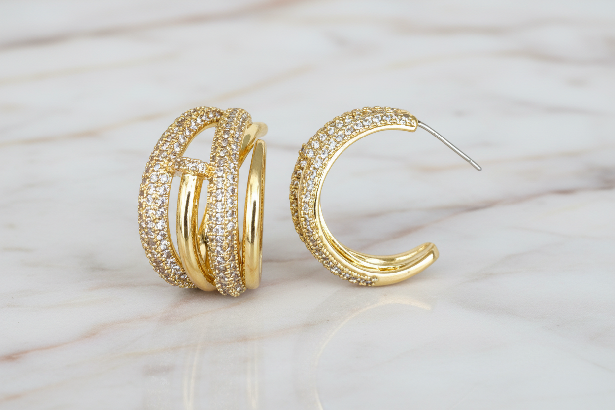 Pave Nail 1" Hoop Earring