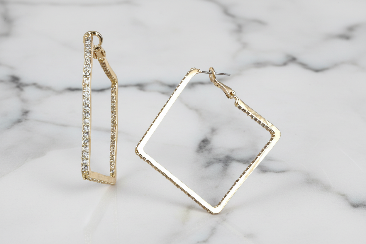 Square CZ Pave Hoop Earring