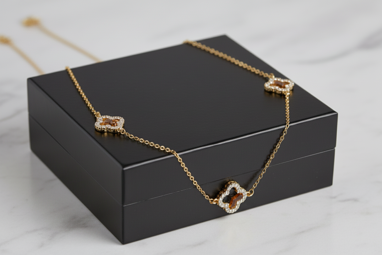 Gold Pave Clover Necklace