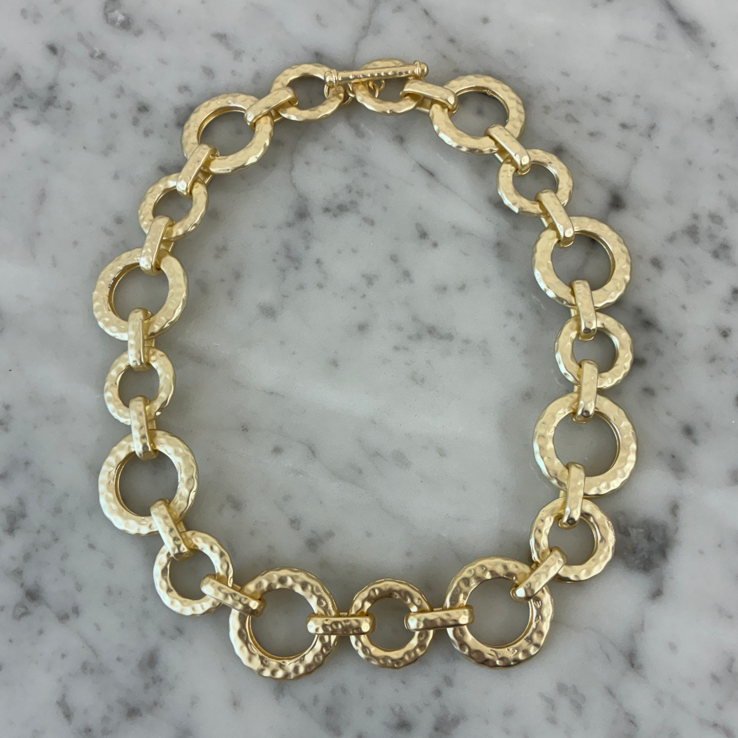 Matte Gold Circle Hammered Necklace
