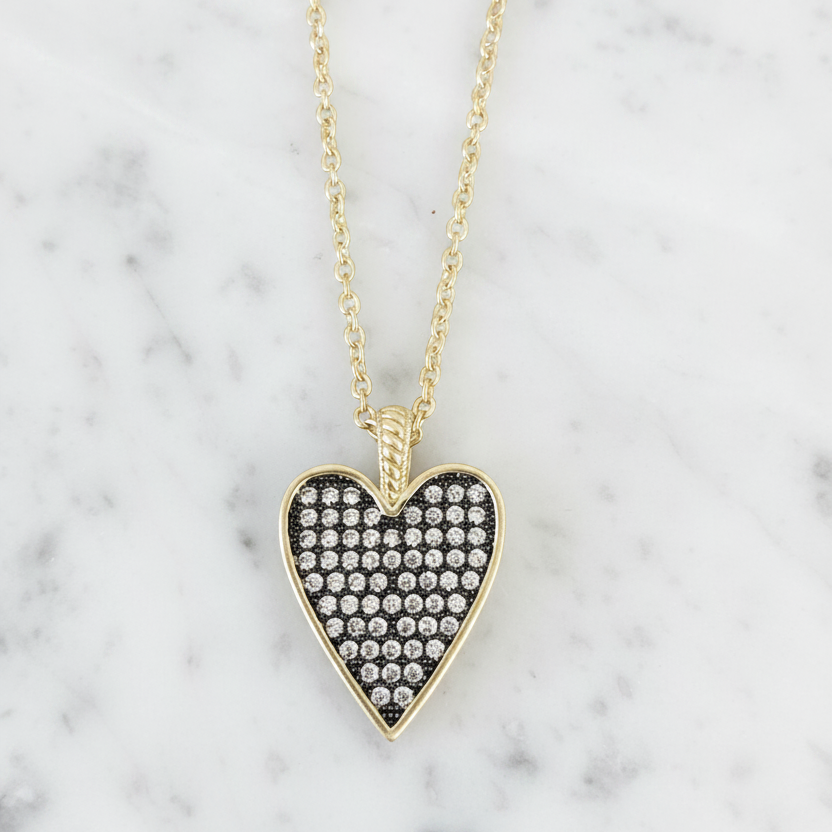 Matte Gold Hematite Heart Necklace -16"