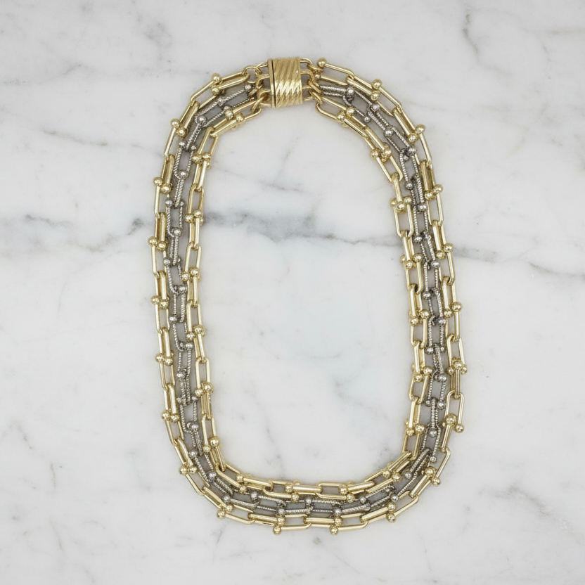 Two Tone 3-Row Hardware Mag. Necklace