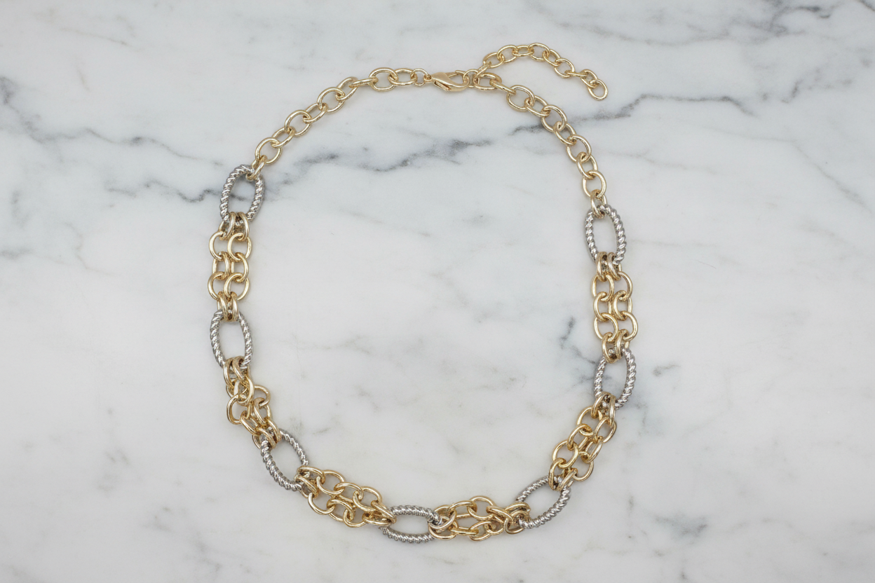 Two Tone Cable Links Necklace