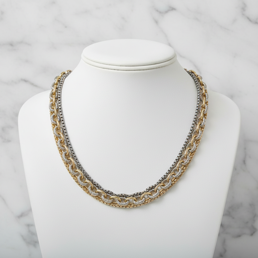 Two Tone Multi-Chain Necklace