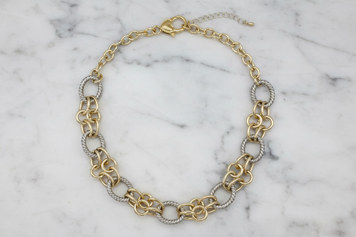 Two Tone Oval Cable Link Necklace
