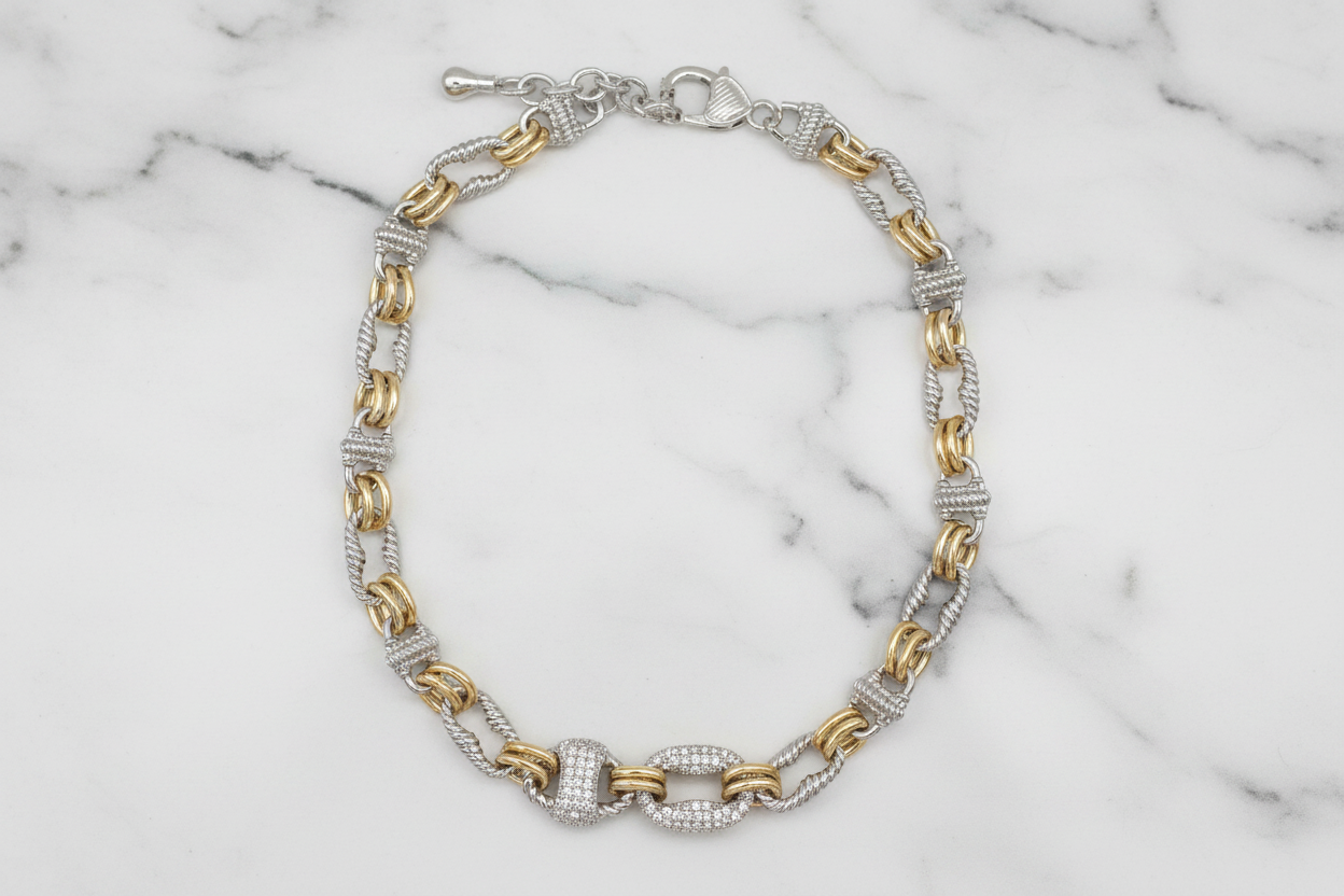 Two Tone Pave Link Necklace