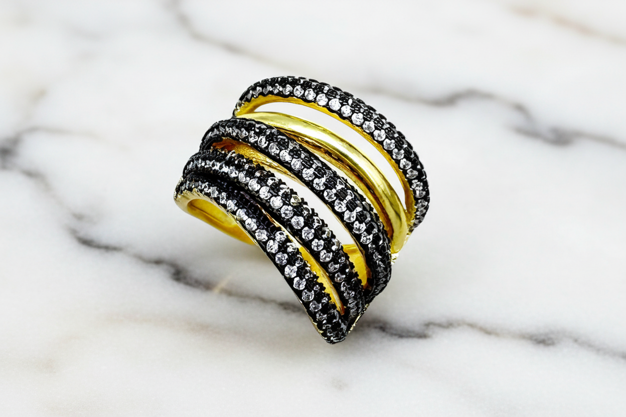 Matte Gold/Hematite 5-Row Pave Ring