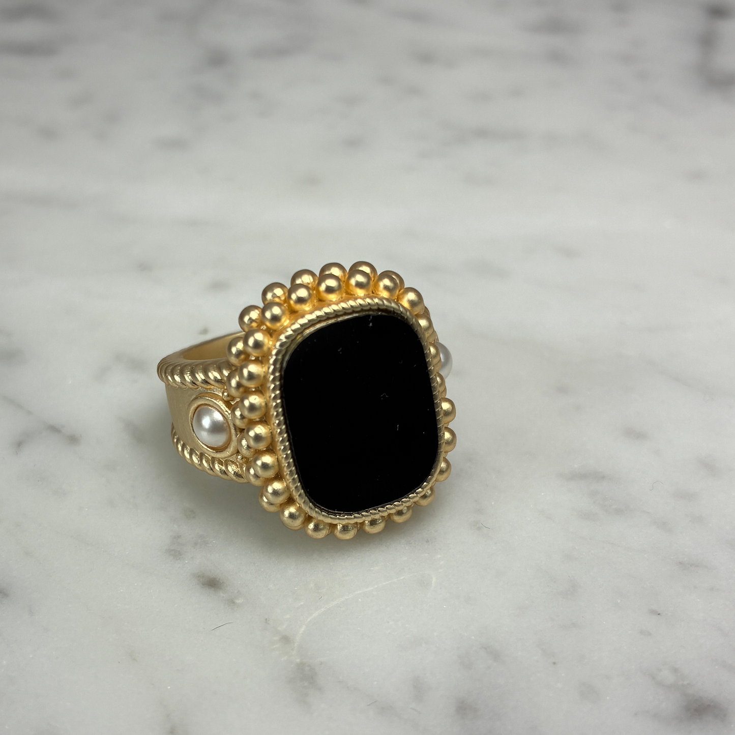 Matte Gold Rectangle Stone Ring
