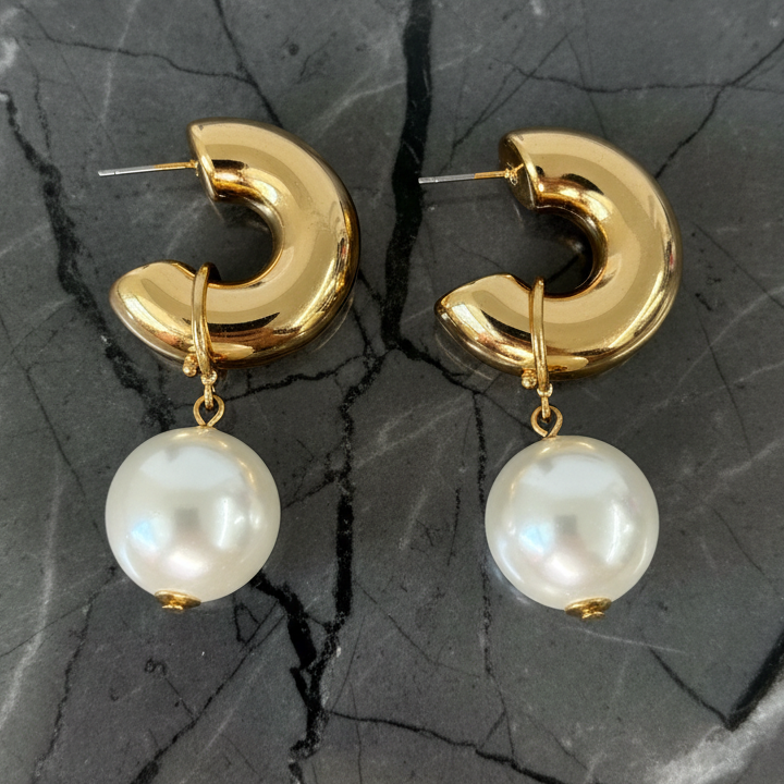 Chunky Hoop Pearl Earring