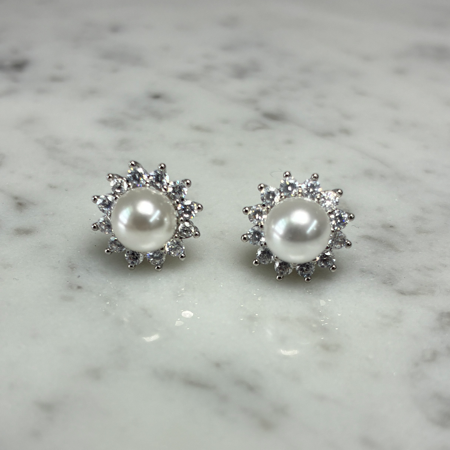 Pearl CZ Flower Post Earring