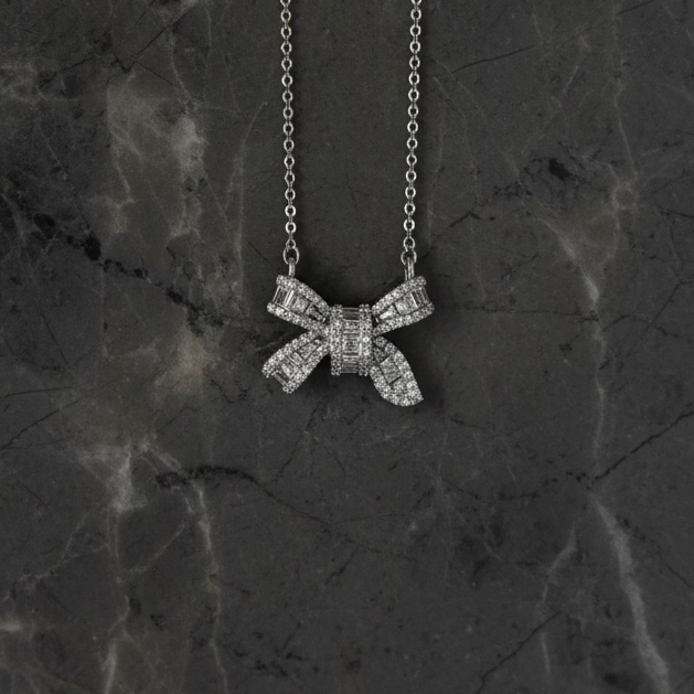 Baguette Bow CZ Necklace