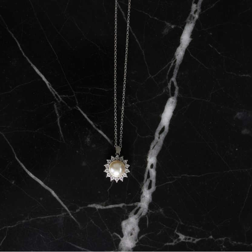 Pearl CZ Flower Necklace
