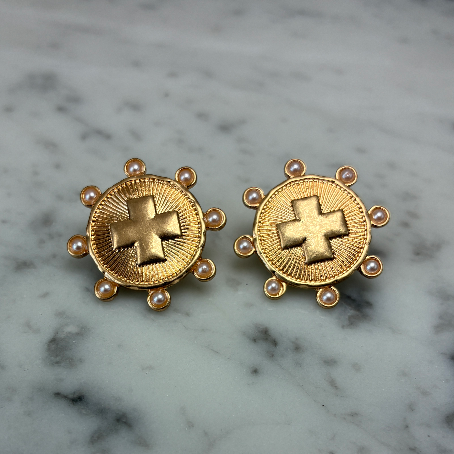 Cross Pearl Post Earring