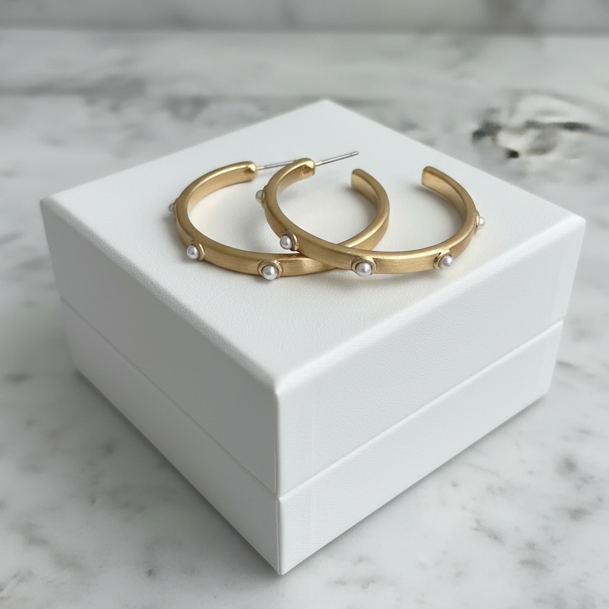 Gold Pearl Hoop Earring