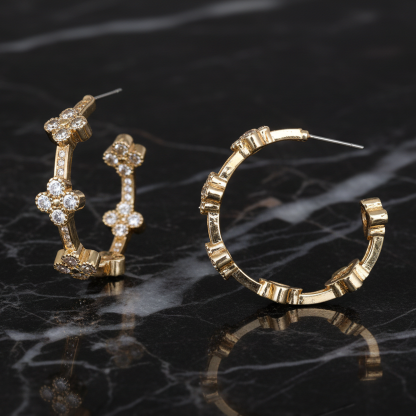 Gold Inside Out Clover Hoop Earring