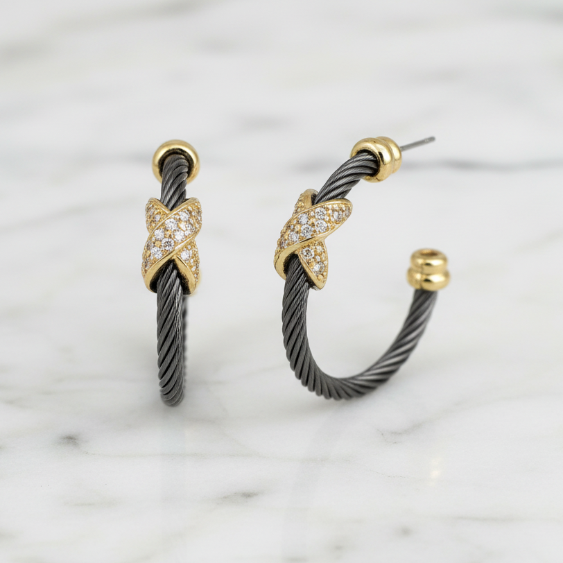 Cable CZ Pave X Earring