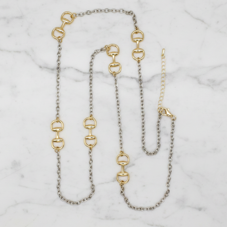 Two Tone 6-Horsebit Chain Necklace