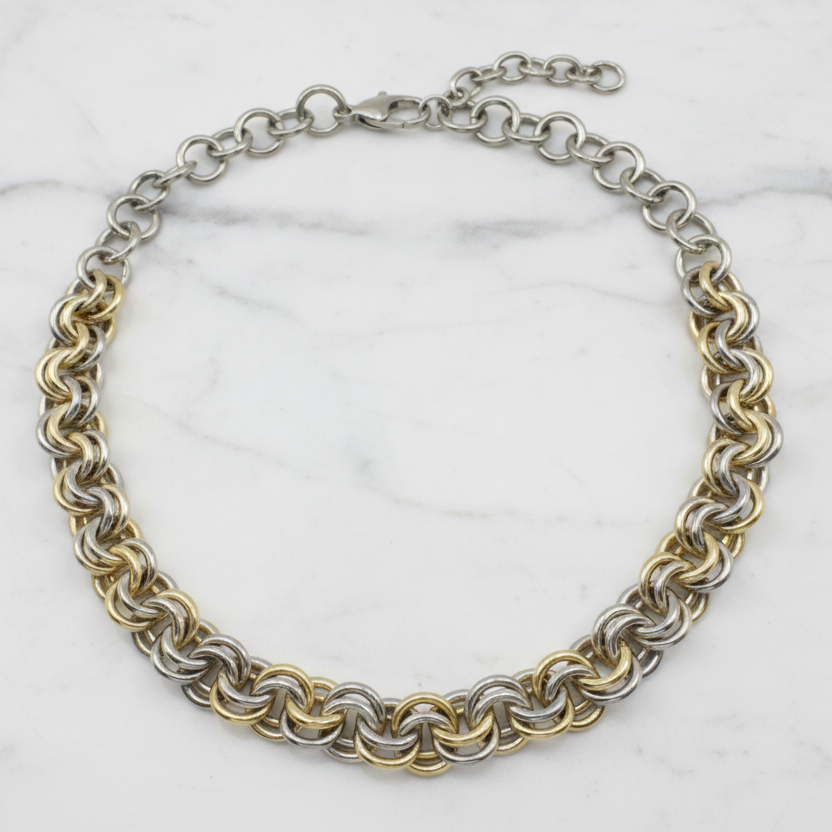 Two Tone Jump Ring Link Necklace