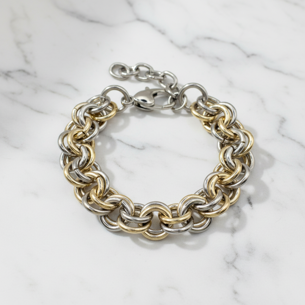 Two Tone Jump Ring Link Bracelet