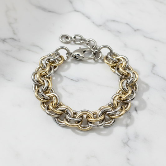 Two Tone Jump Ring Link Bracelet