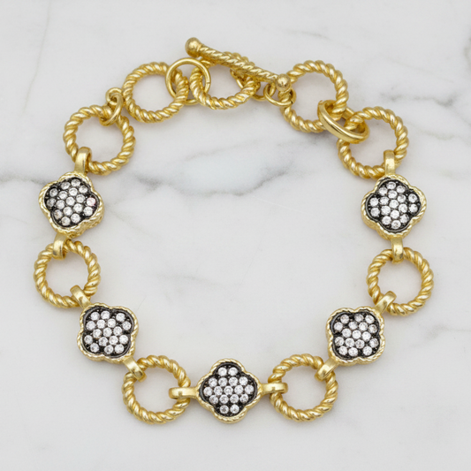 Clover Link Hematite CZ Bracelet