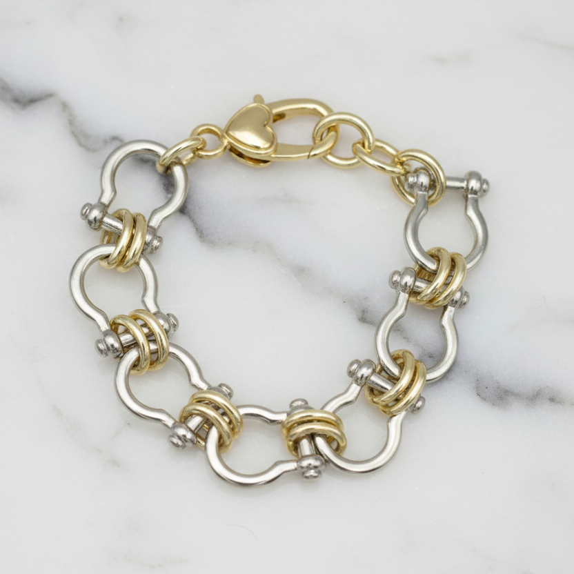 Two Tone Double Link Horsebit Bracelet