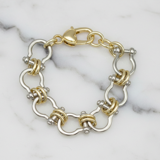 Two Tone Double Link Horsebit Bracelet