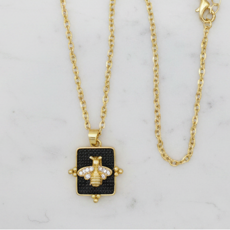 Matte Gold Necklace w/ Hematite Bee Pendant