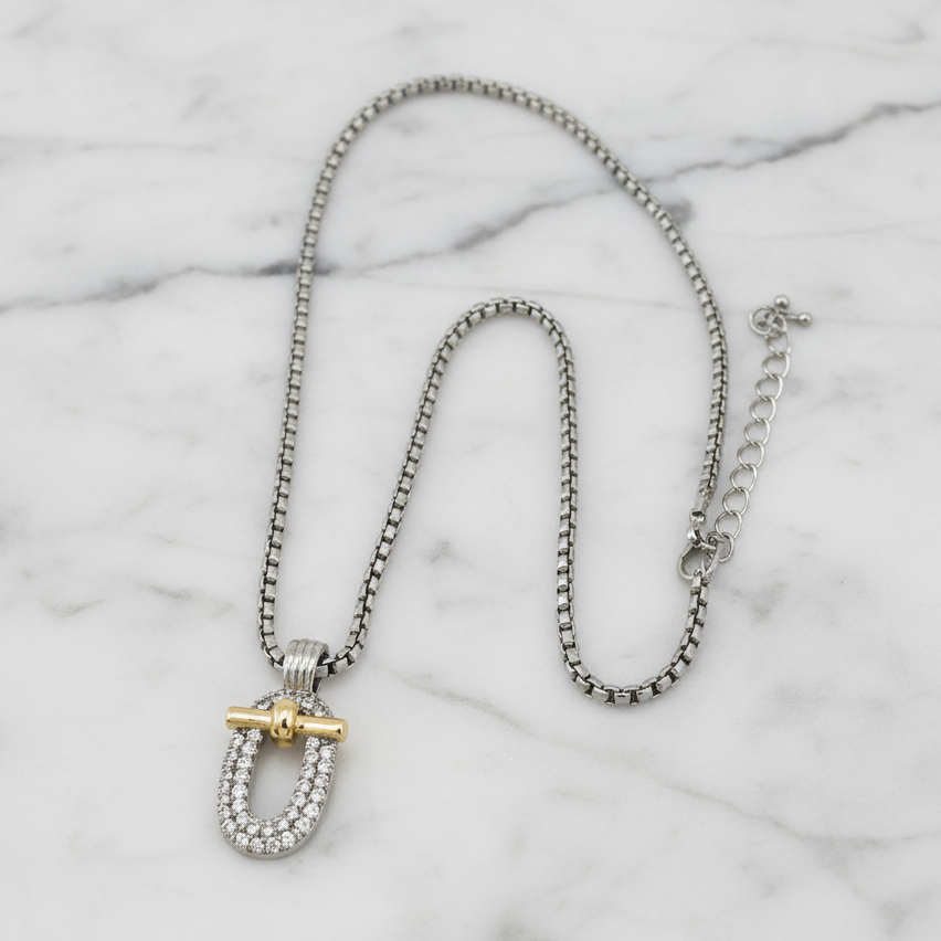 Box Chain Necklace w/ CZ Pig Nose Pendant
