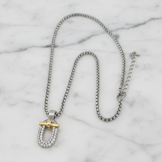 Box Chain Necklace w/ CZ Pig Nose Pendant