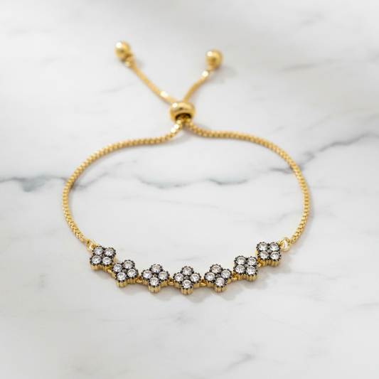 Matte Gold 7-Clover Hematite Cinch Bracelet