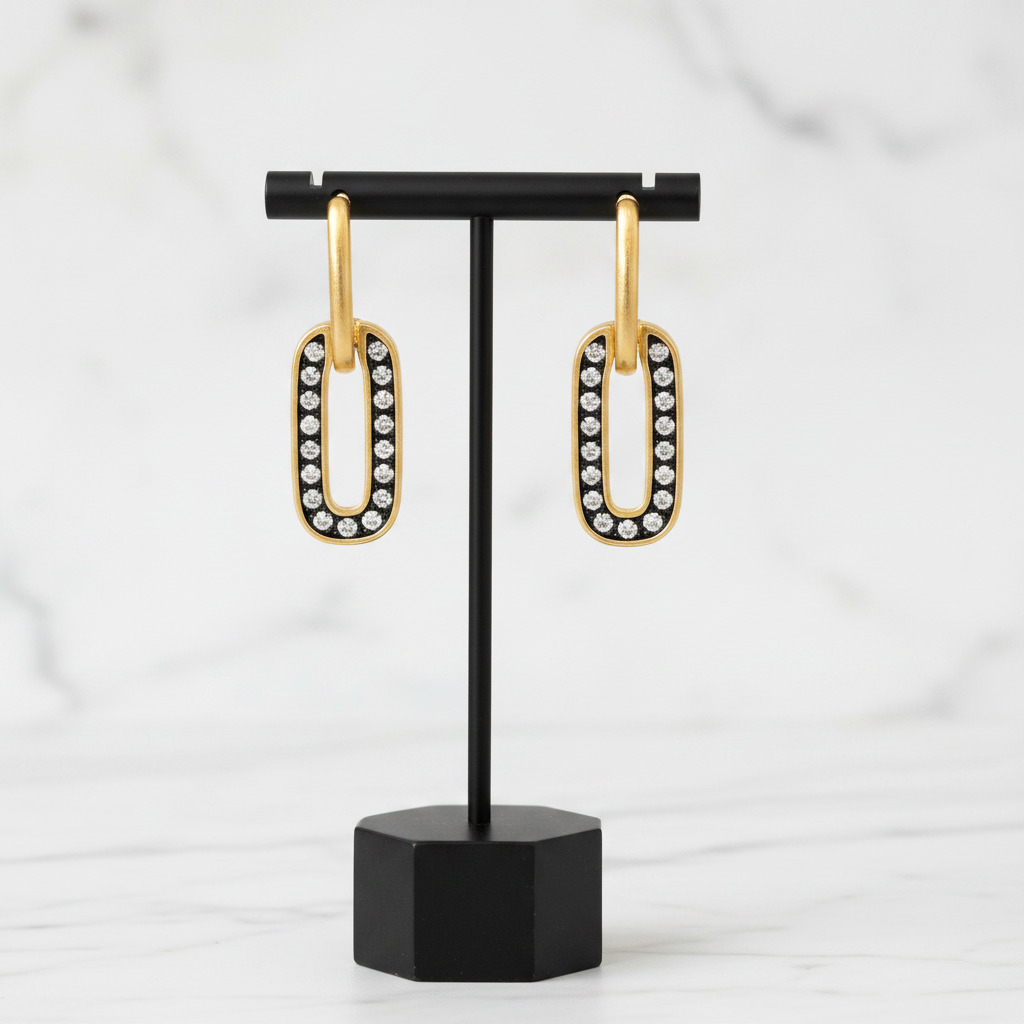 Matte Gold Hematite CZ Doorknocker Earring