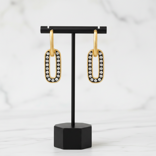 Matte Gold Hematite CZ Doorknocker Earring