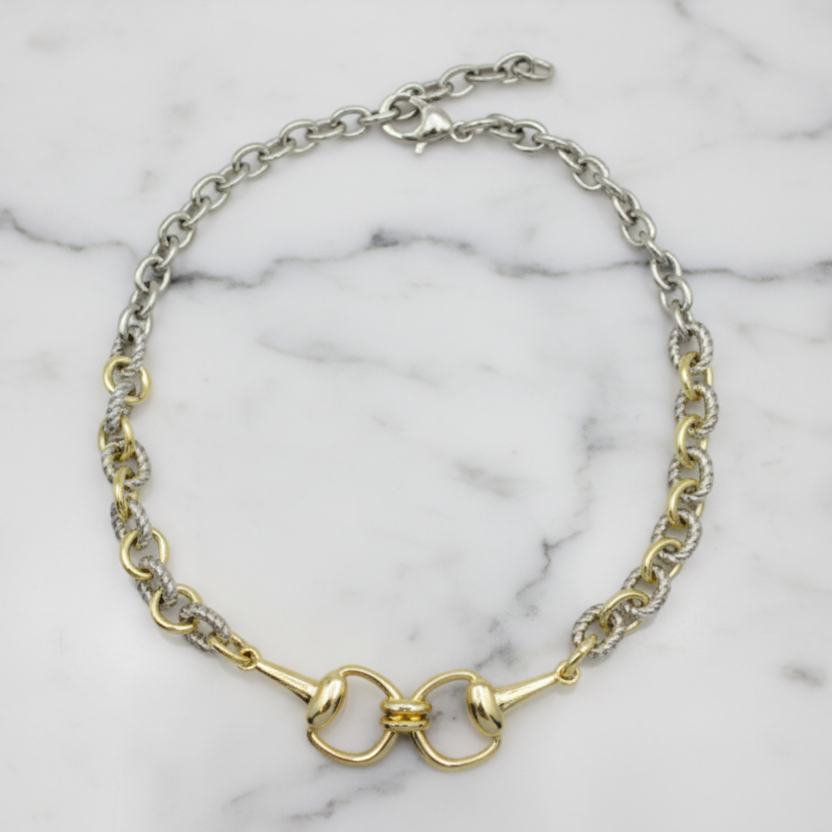 Two Tone Cable Link Horsebit Necklace