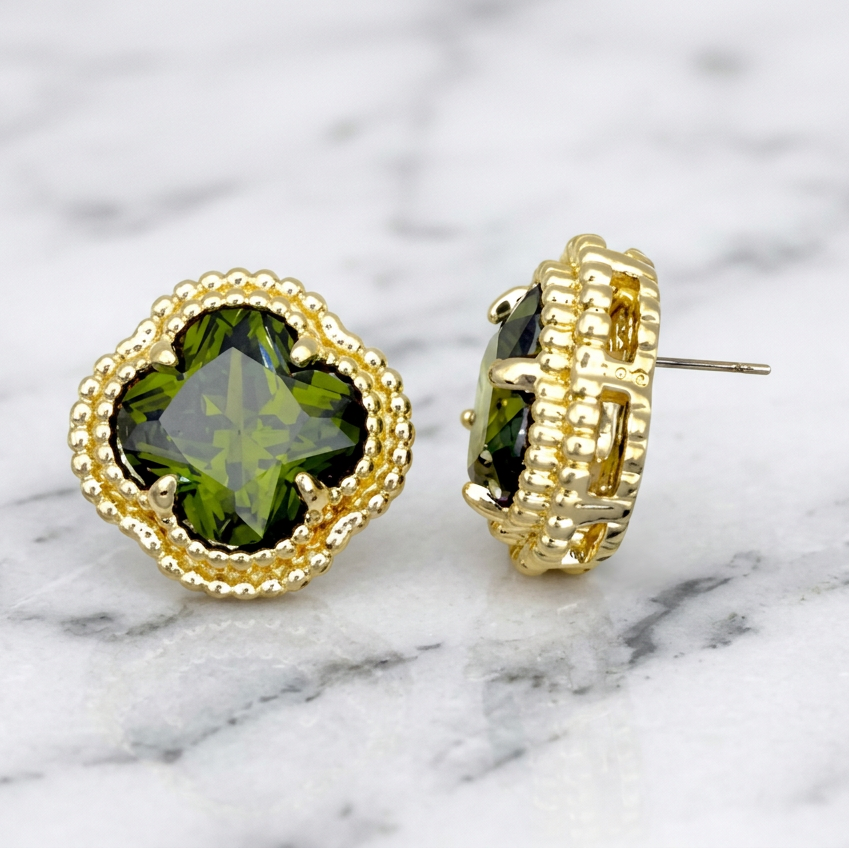 7/8" Gold CZ Clover Earrings